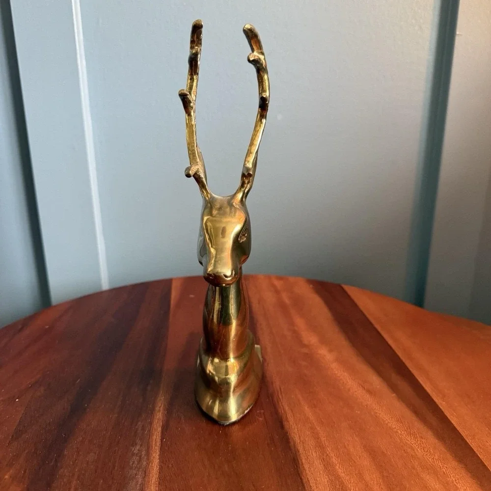 Vintage Brass Stag Deer Bookend 9.5